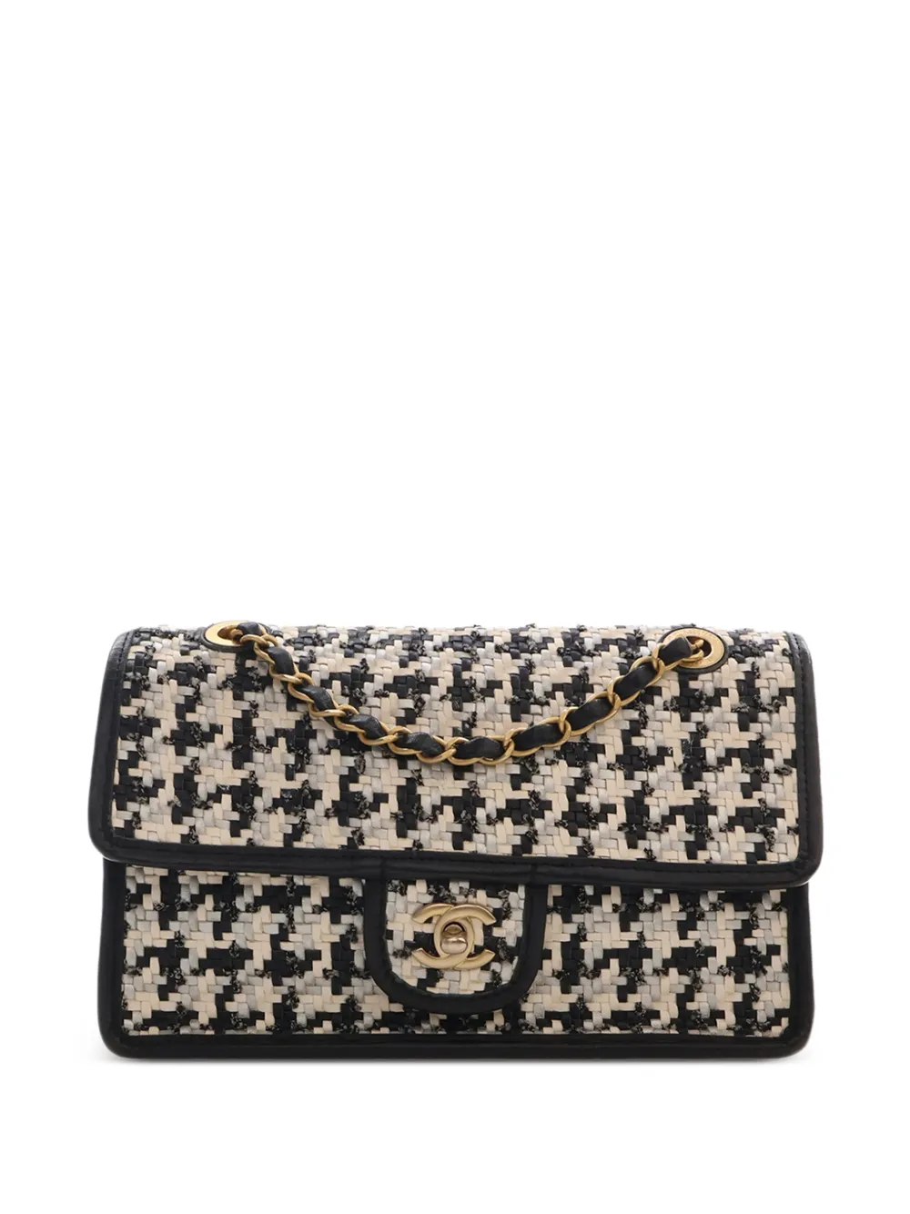 CHANEL Pre-Owned Borsa a spalla CC in pelle di agnello intrecciata e viscosa con battente 2021-2026 - Nero