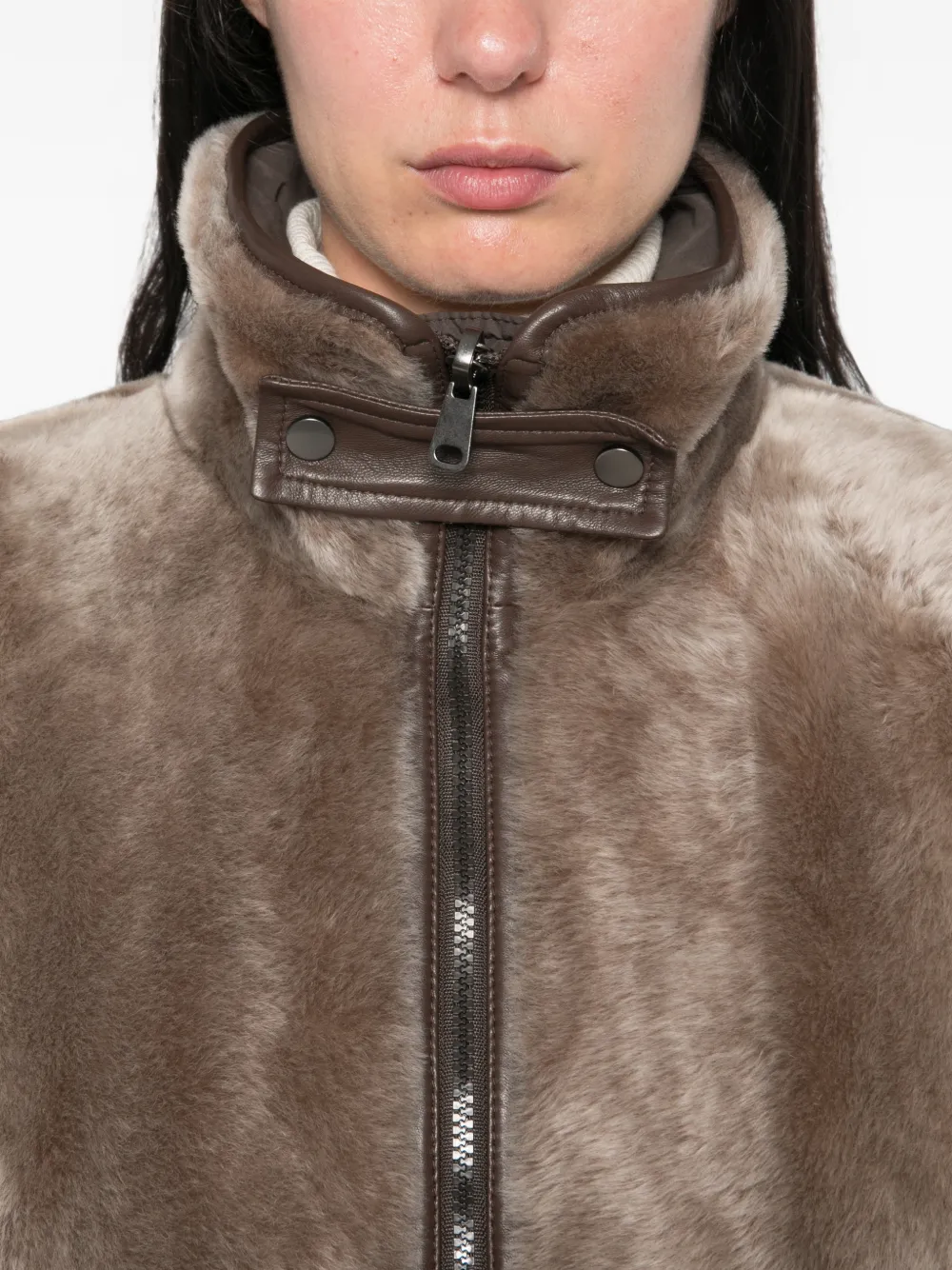 Brunello Cucinelli Omkeerbaar jack met lammy afwerking Beige