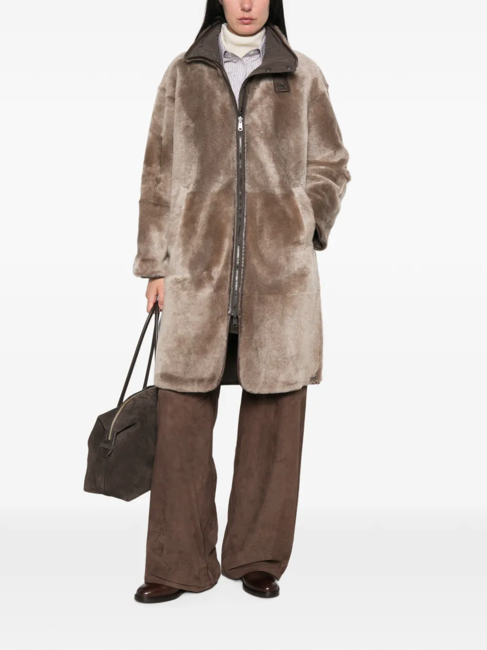 Brunello Cucinelli shearling-trim reversible jacket - Nude