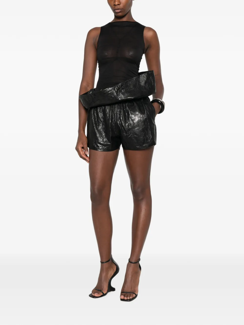 Rick Owens Crater leren shorts Zwart