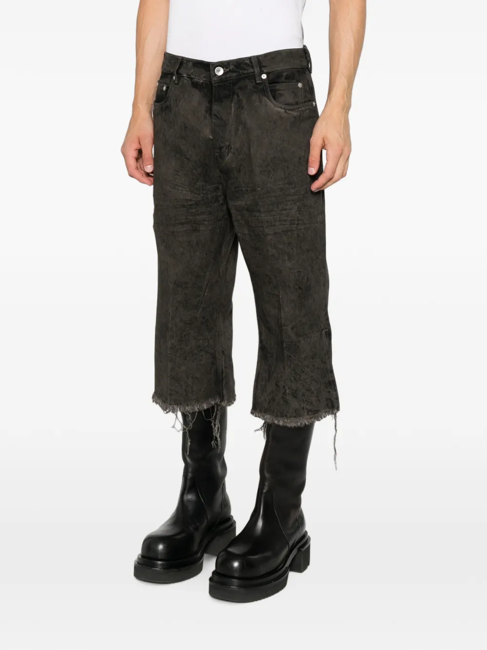 Rick Owens Gerafelde cropped jeans Bruin