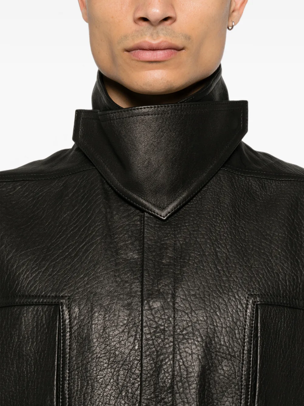 Rick Owens Leren shirtjack met hoge hals Zwart