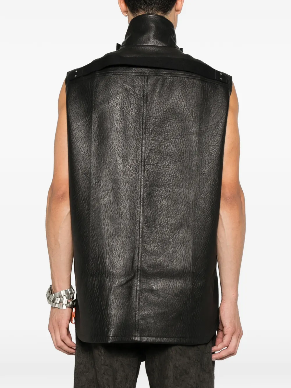 Rick Owens Leren shirtjack met hoge hals Zwart
