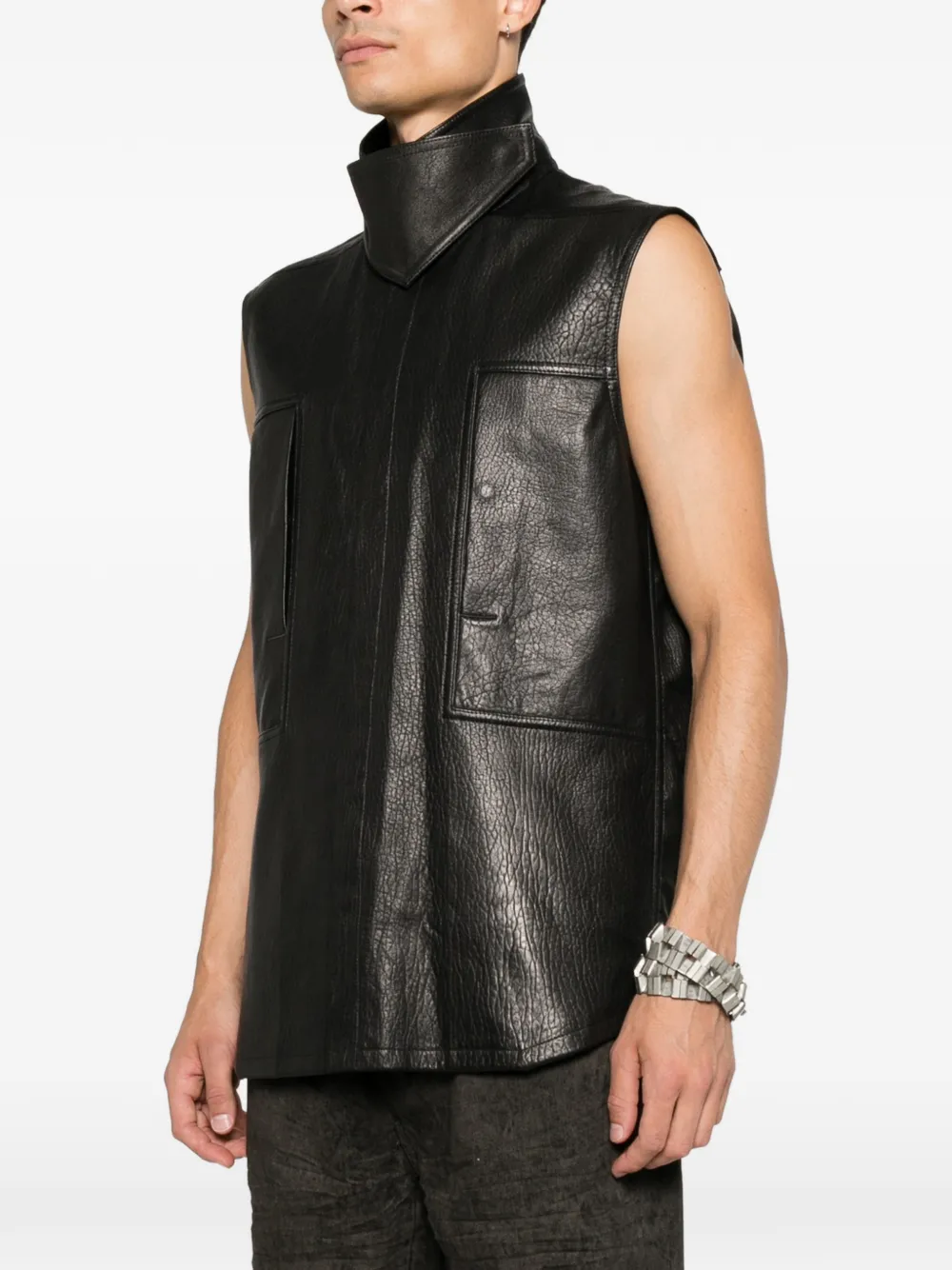 Rick Owens Leren shirtjack met hoge hals Zwart