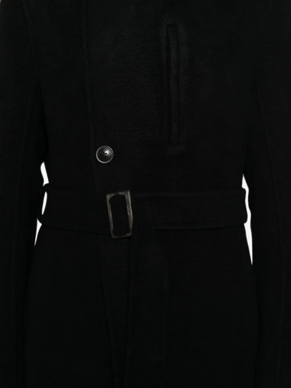 Rick Owens belted hooded single breasted coat Zwart