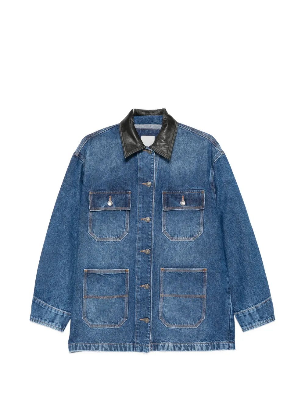 SIMKHAI leather-collar denim jacket - Blu