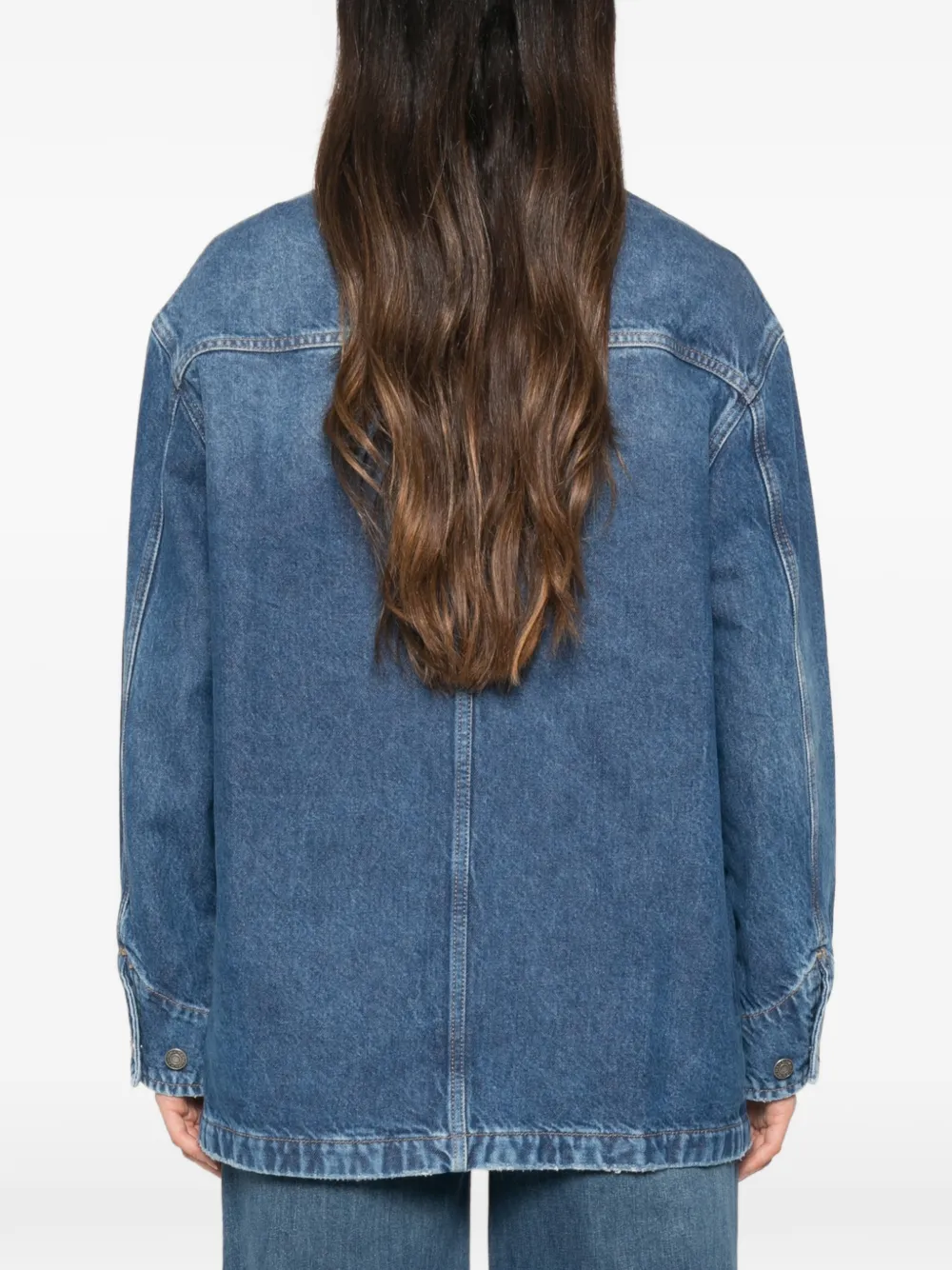 SIMKHAI Denim jack met leren kraag Blauw