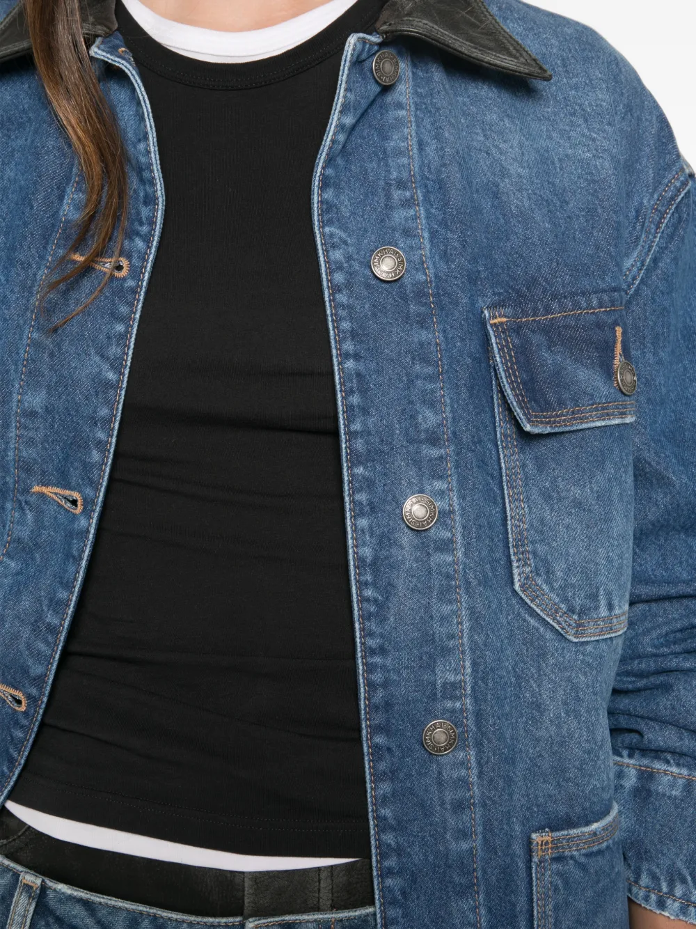 SIMKHAI Denim jack met leren kraag Blauw