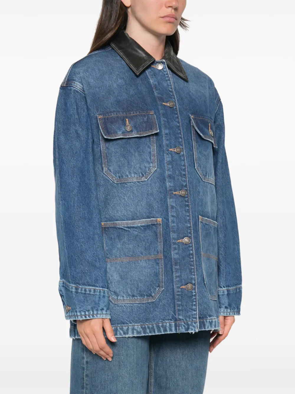 SIMKHAI Denim jack met leren kraag Blauw