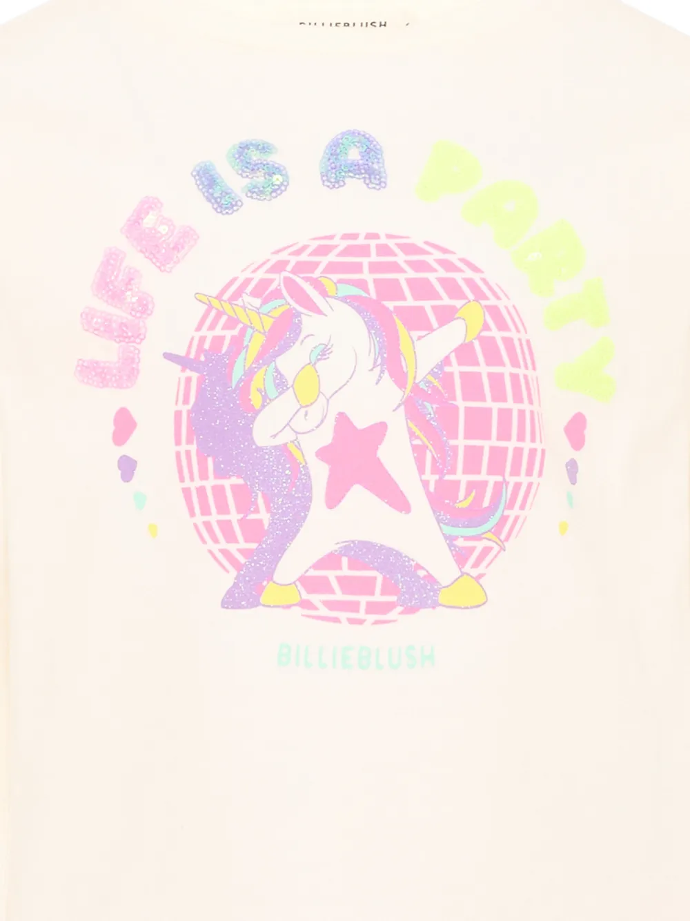 Billieblush unicorn-print sequin-embellished T-shirt Beige