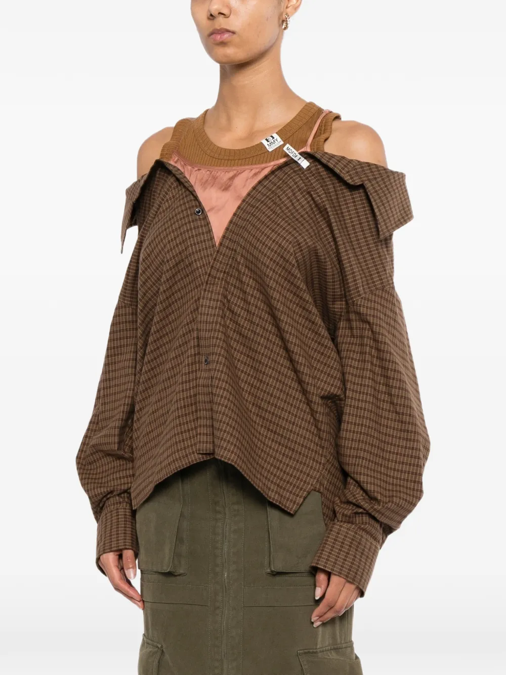 Maison MIHARA YASUHIRO checked cold-shoulder shirt Bruin