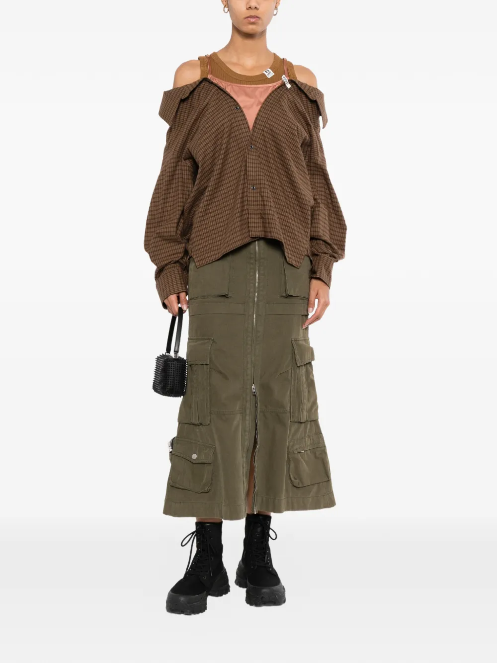 Maison MIHARA YASUHIRO checked cold-shoulder shirt Bruin