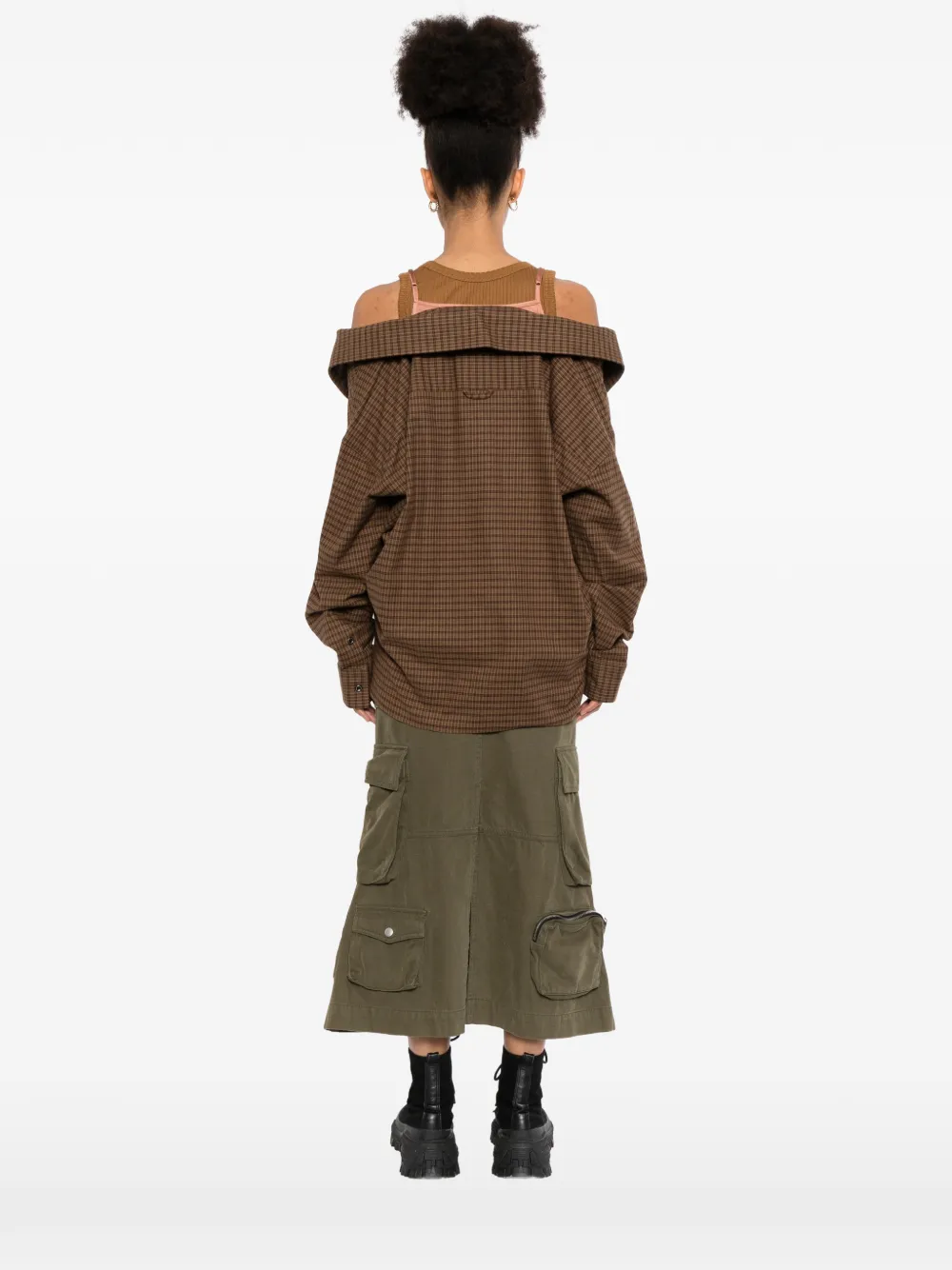 Maison MIHARA YASUHIRO checked cold-shoulder shirt Bruin