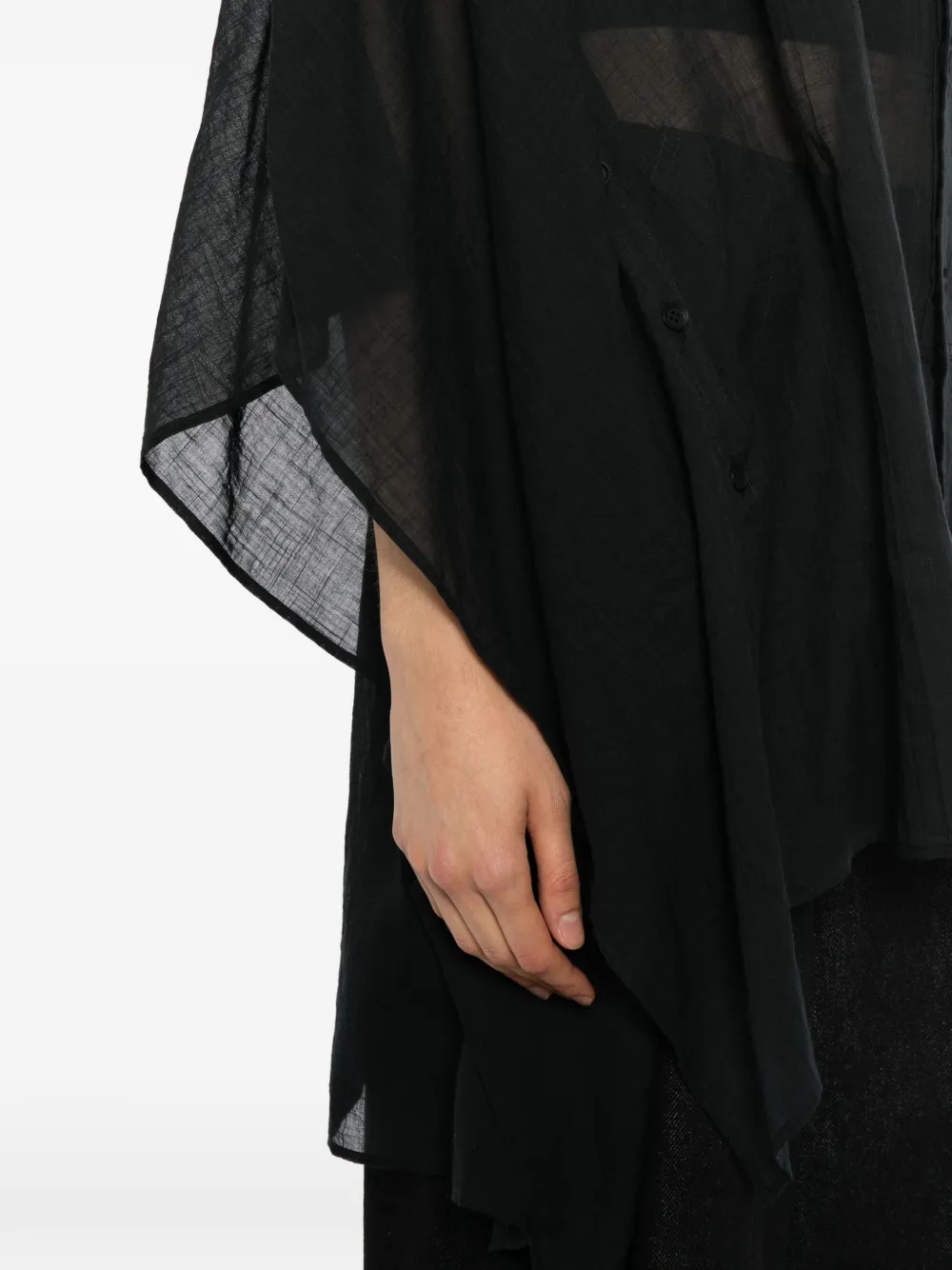 Yohji Yamamoto sheer asymmetric-hem shirt Zwart
