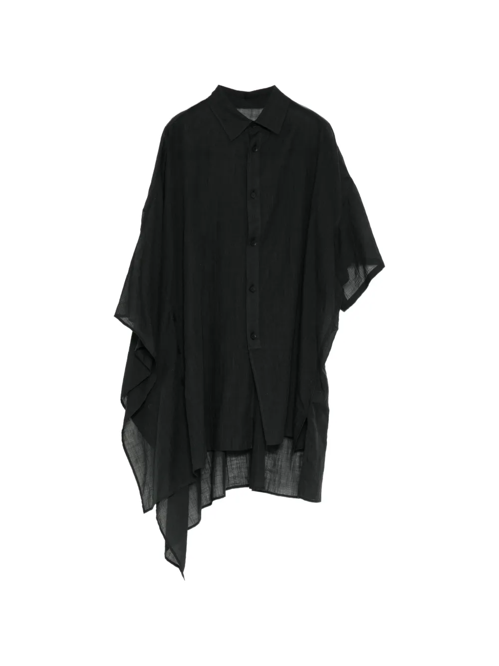 Yohji Yamamoto sheer asymmetric-hem shirt Zwart