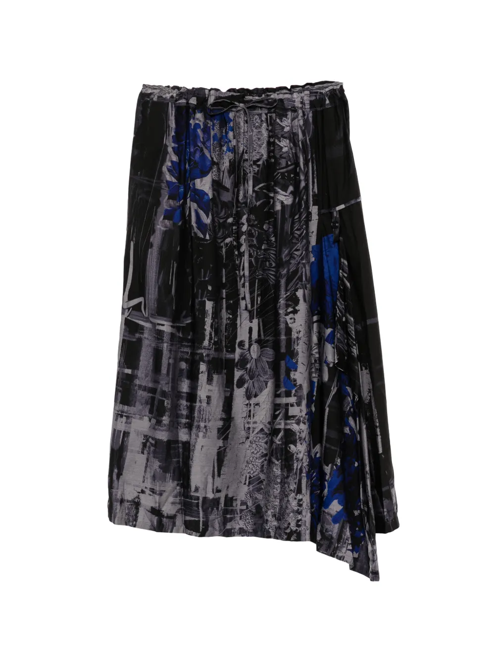 Y's Floral-print Asymmetric Skirt In Black