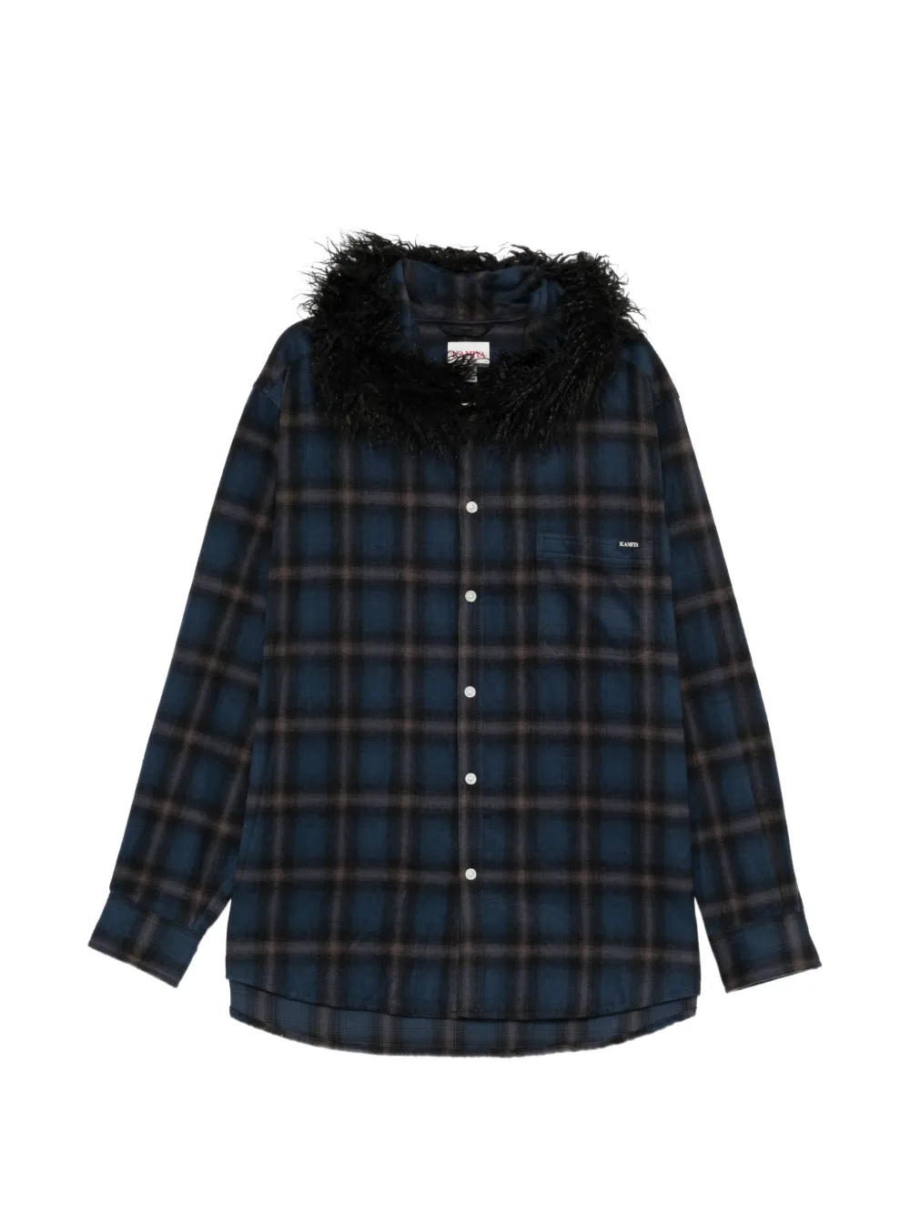 KAMIYA feather-trim checked shirt