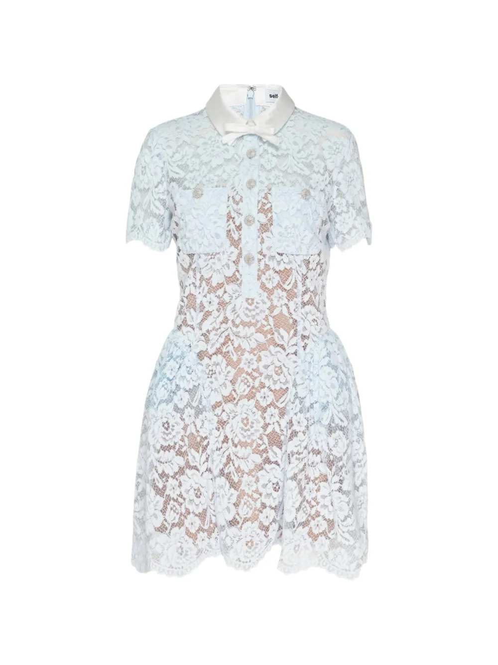 Self-Portrait lace-panelled bow-detail mini dress - Blu