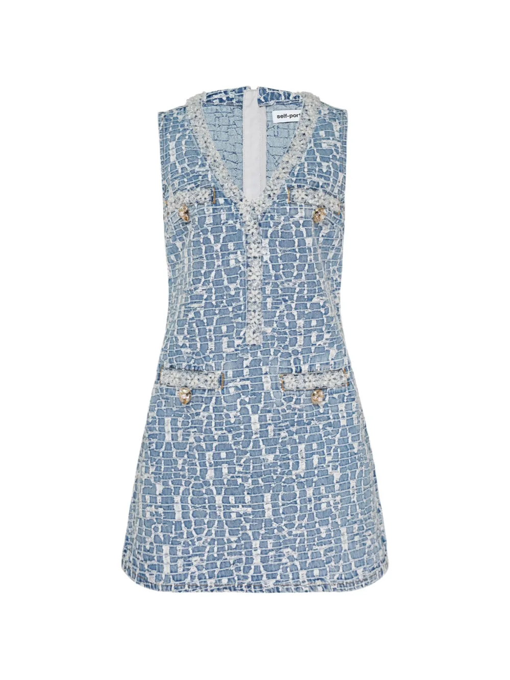 Self-Portrait embellished denim mini dress - Blu