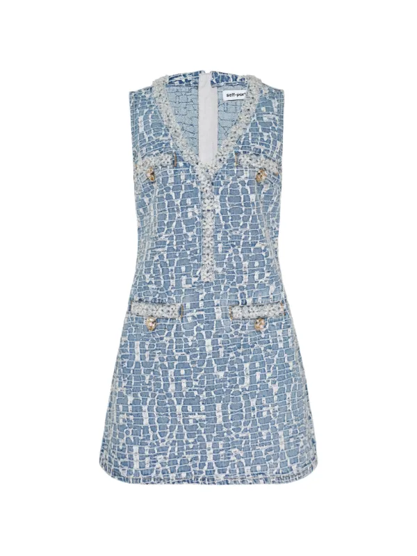 Self-Portrait Embellished Denim Mini Dress | Blue
