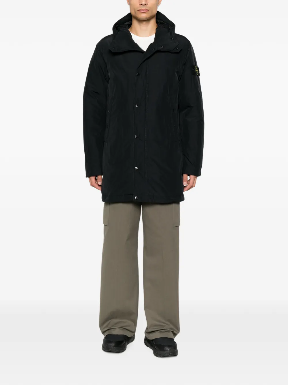 Stone Island logo-patch hooded parka Zwart