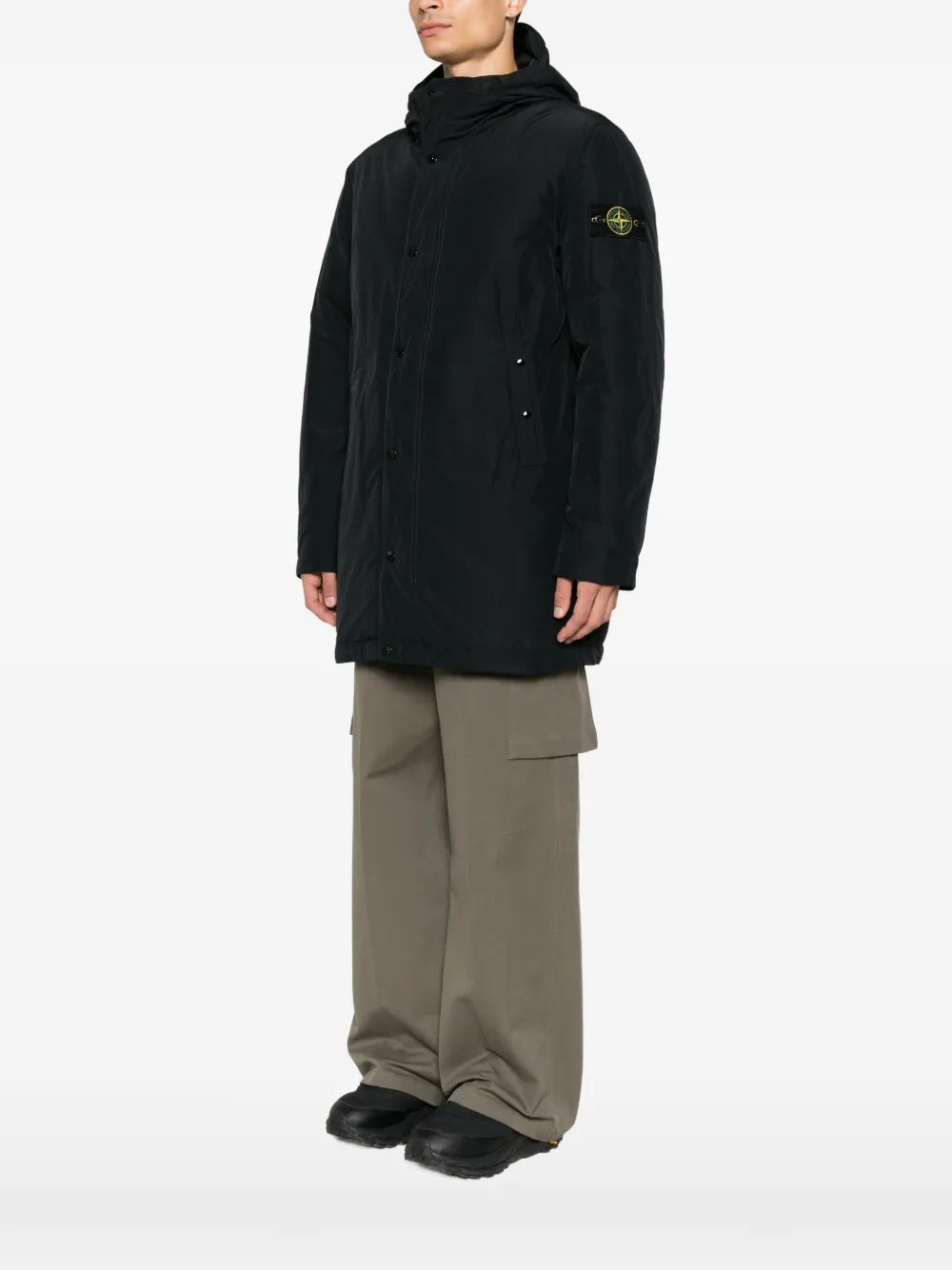 Stone Island logo-patch hooded parka Zwart