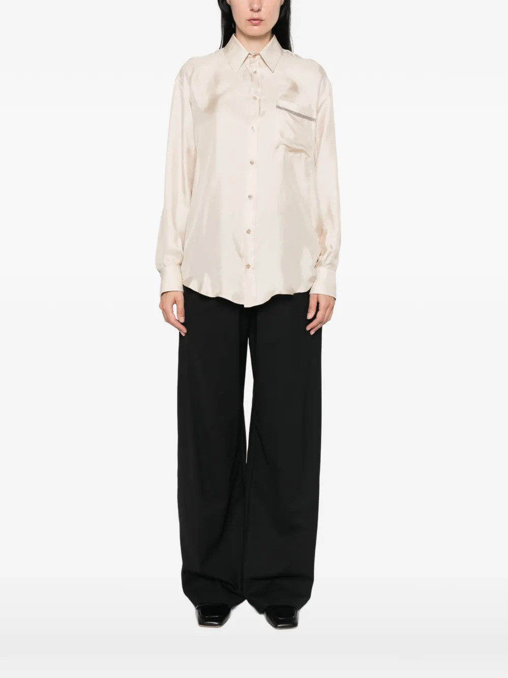 Antonelli Blouse met zak en afwerking met kralen Beige