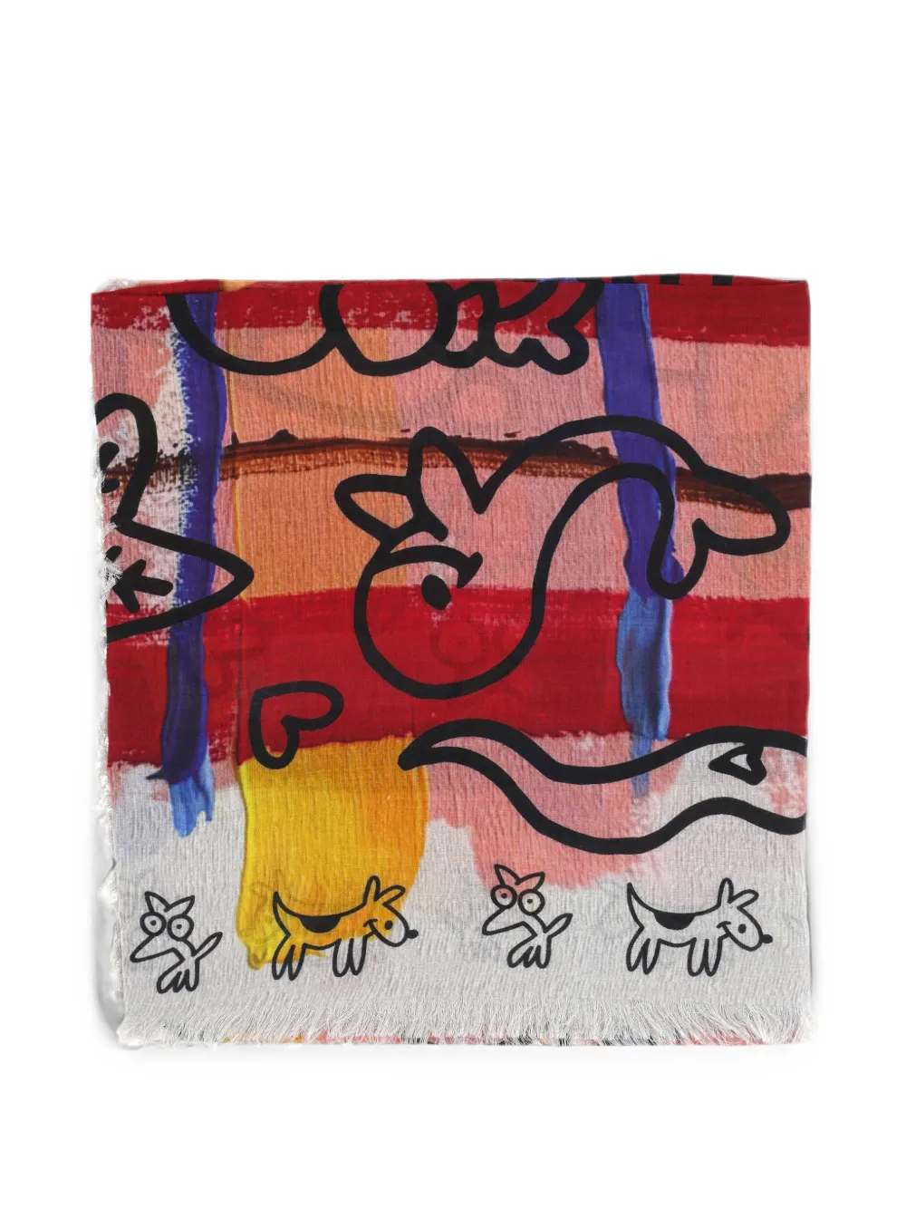 Destin graphic-print frayed scarf - Rot