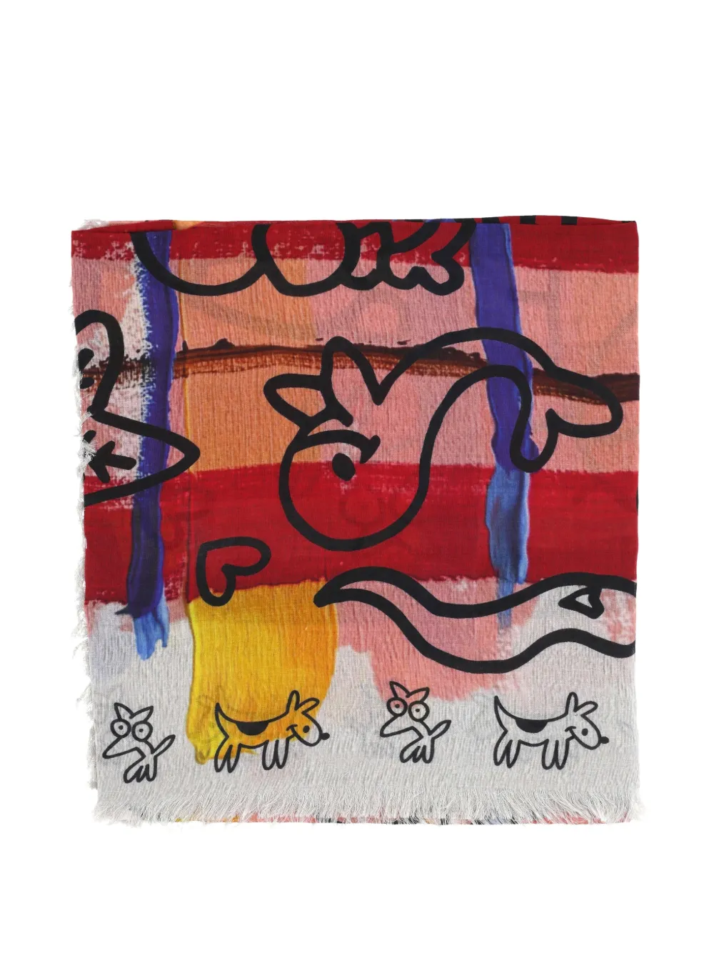 Destin graphic-print frayed scarf - Rosso