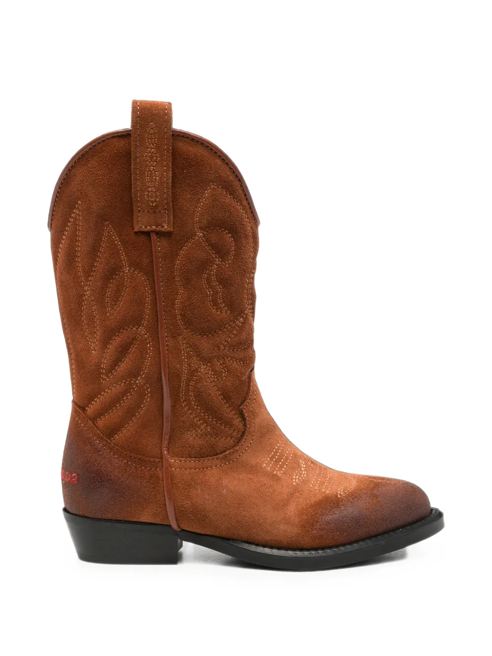 DSQUARED2 KIDS embroidered suede cowboy boots - Marrone