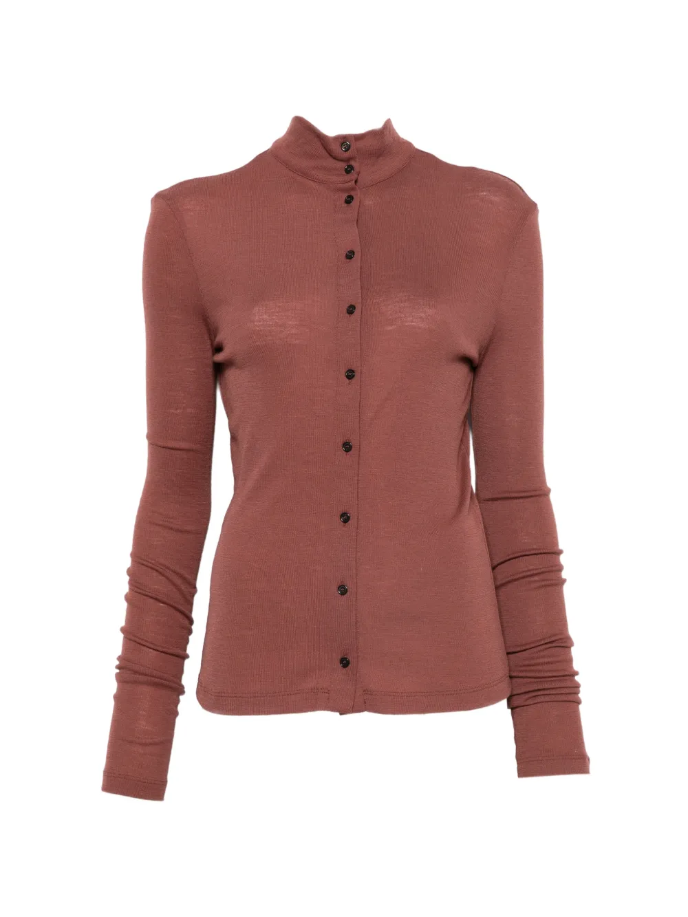 Alysi Button-up Turtle-neck Sweatshirt In 브라운