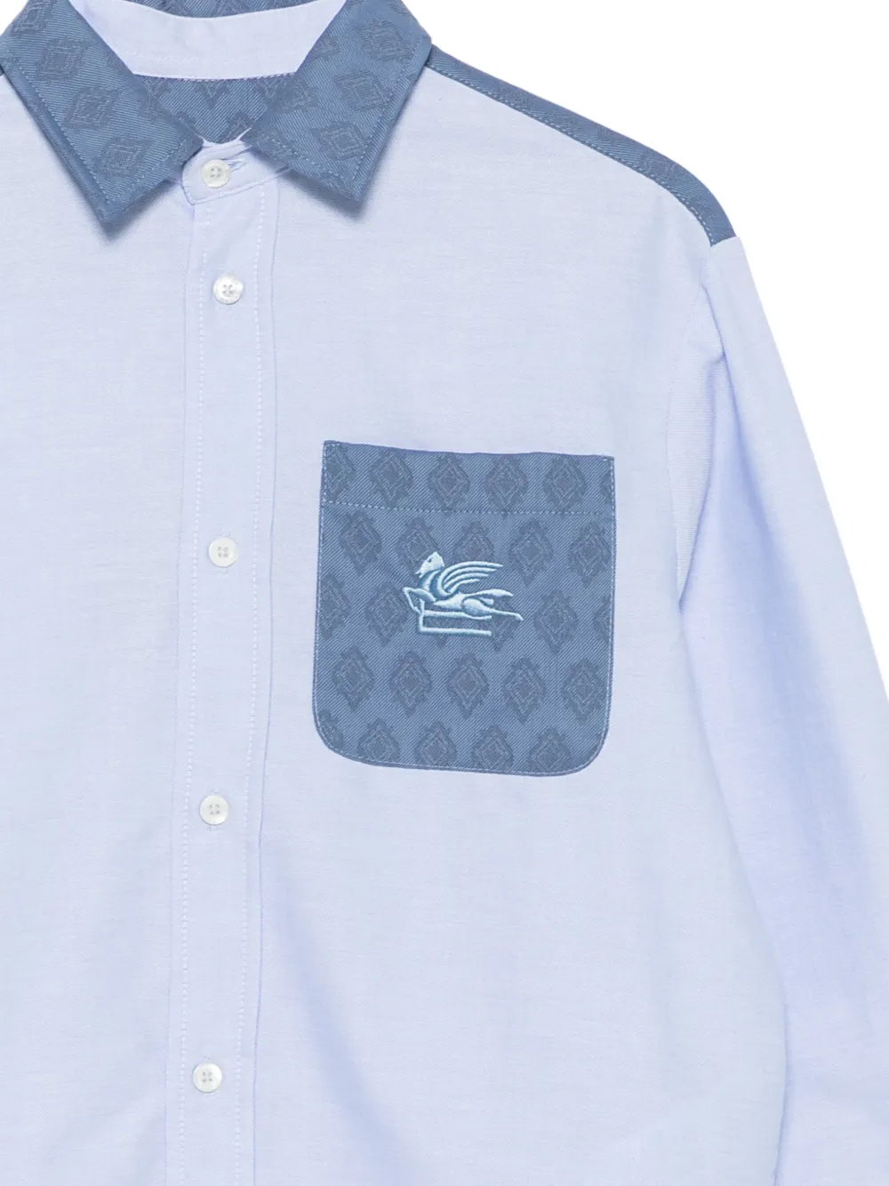 ETRO KIDS Shirt met Pegasus-borduurwerk en patroonrand Blauw