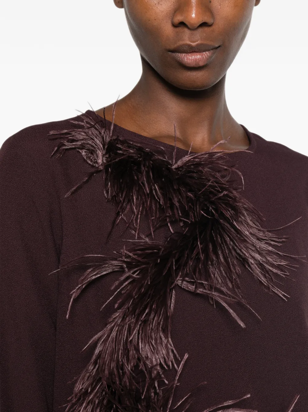 Antonelli Top met veren afwerking Bruin
