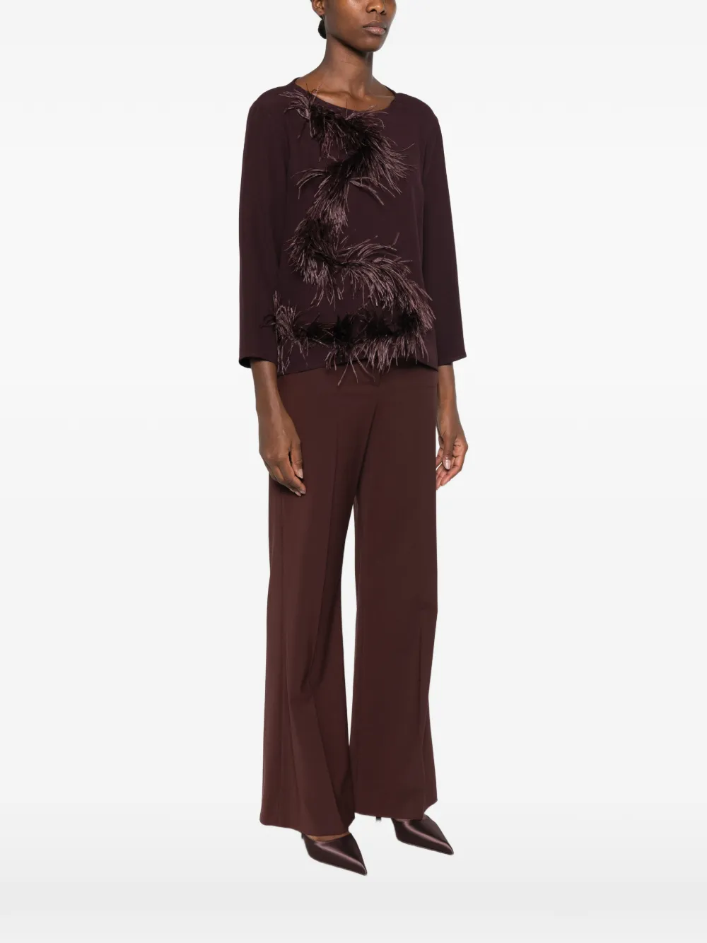 Antonelli Top met veren afwerking Bruin