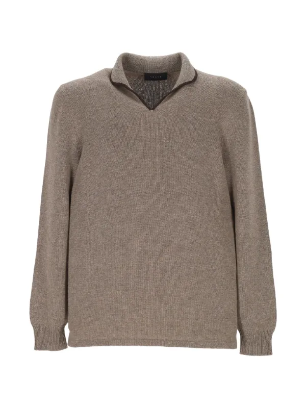 Sease Ellen Pull 2.0 Contrast-trim Fine-knit Top in Brown