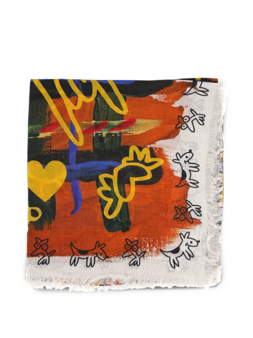 Destin graphic-print frayed scarf - Orange