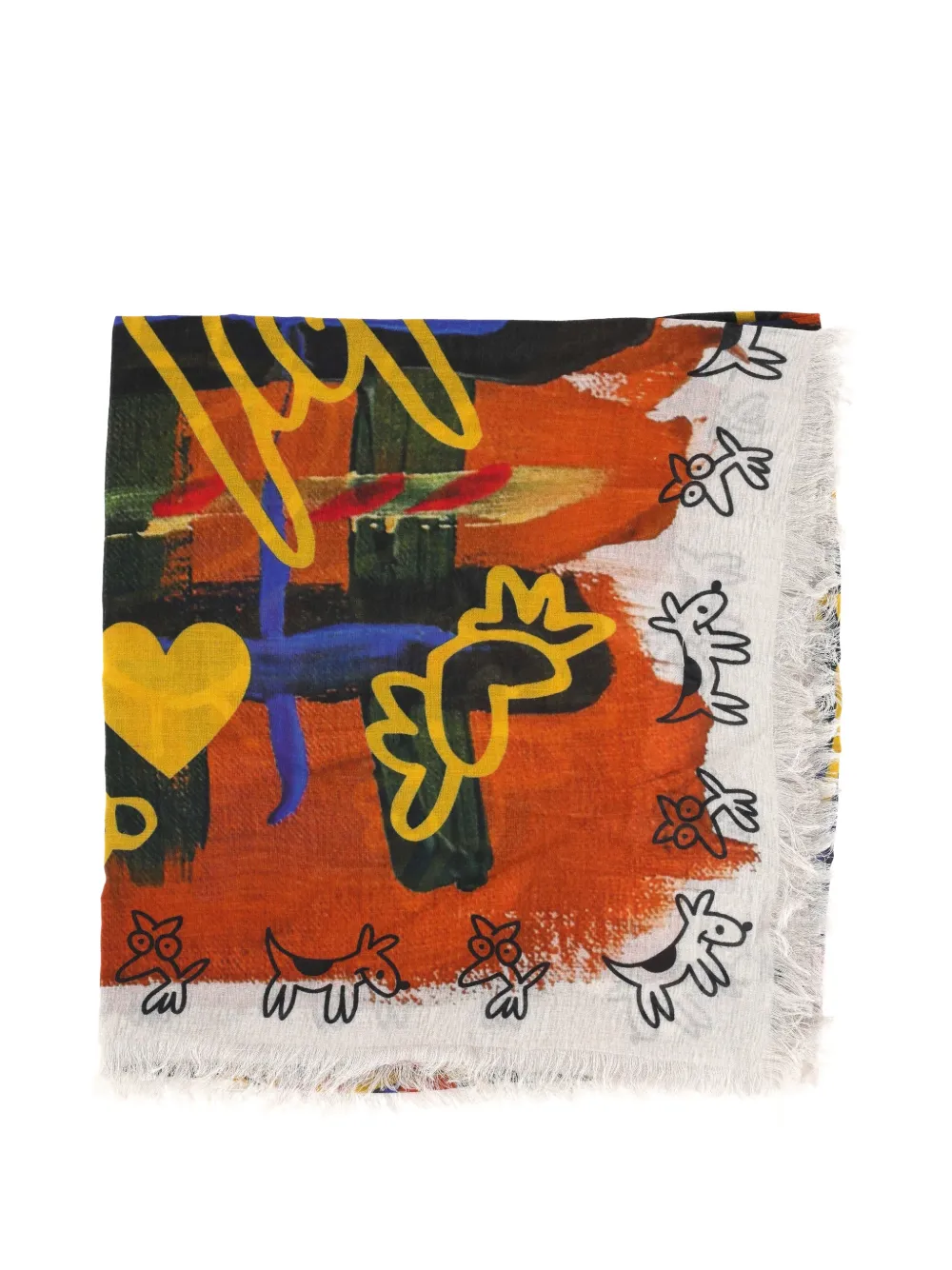 Destin graphic-print frayed scarf - Arancione