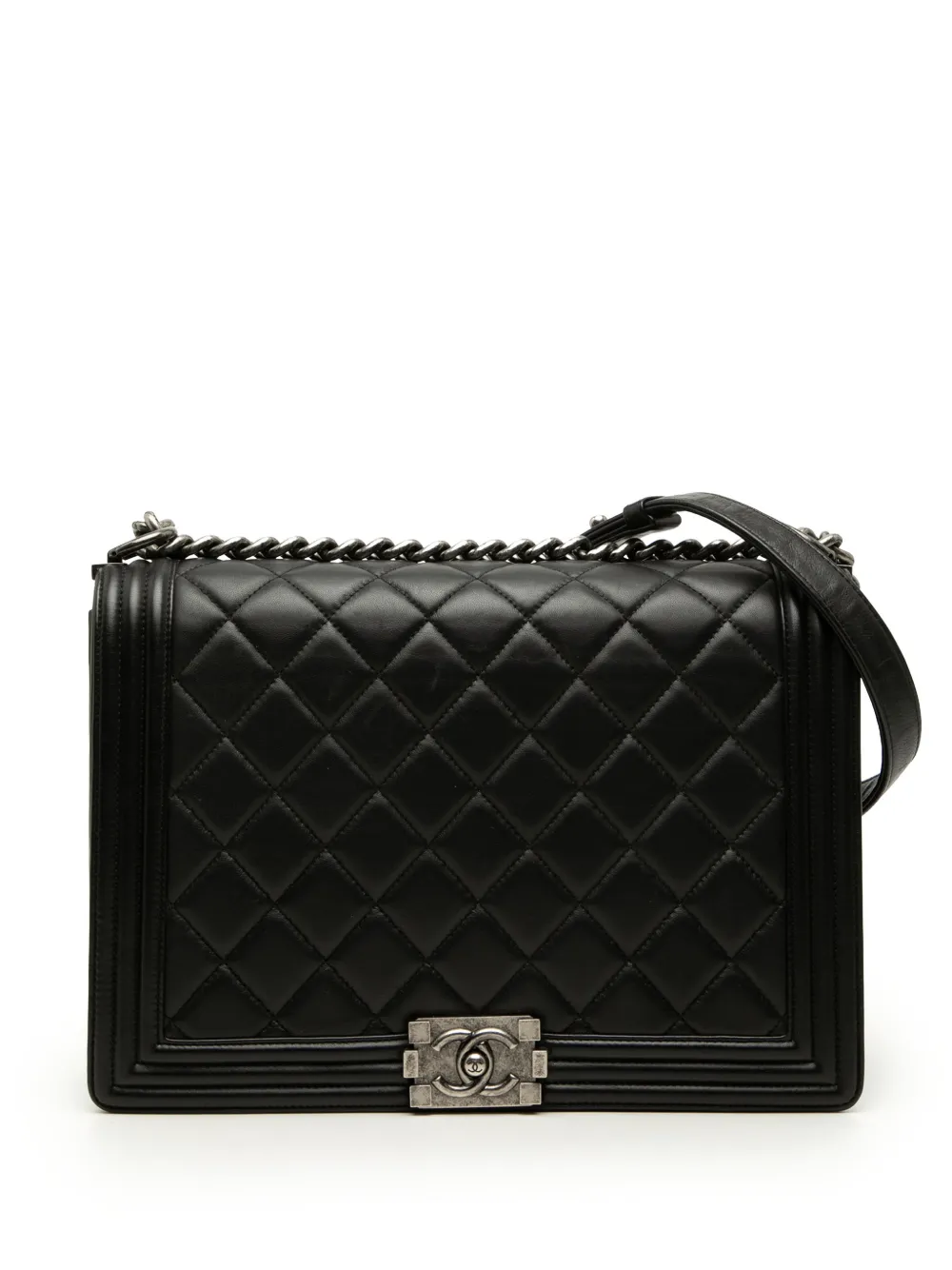 CHANEL Pre-Owned Borsa a tracolla Boy grande in pelle di agnello trapuntata con battente 2014 - Nero