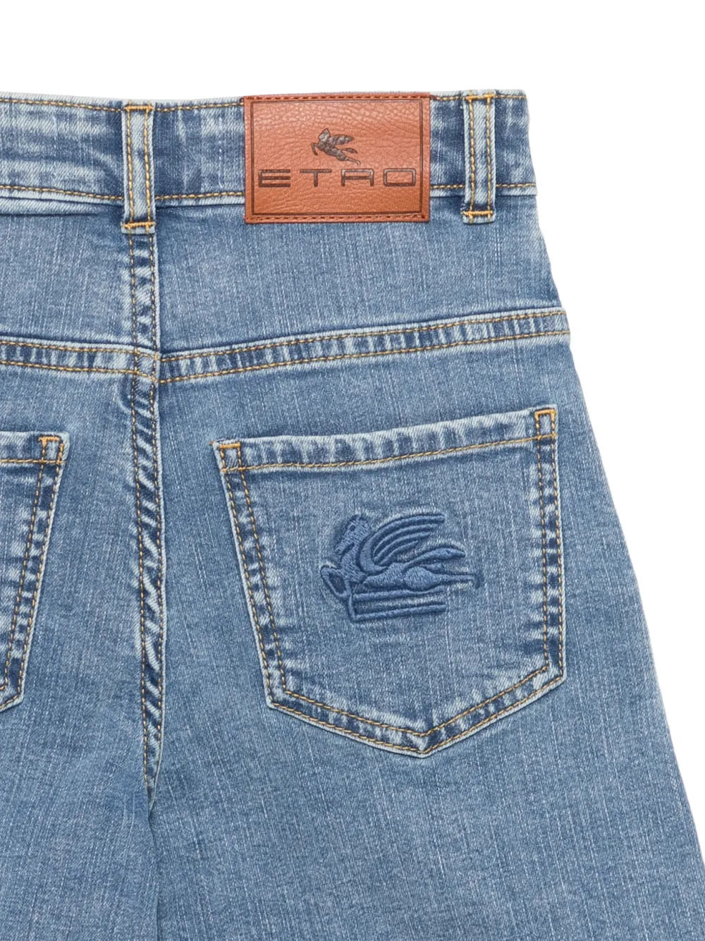 ETRO KIDS Pegaso denim shorts met borduurwerk Blauw