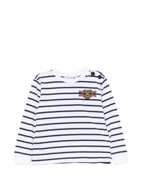Dolce & Gabbana Kids Camiseta listrada com detalhe de botão