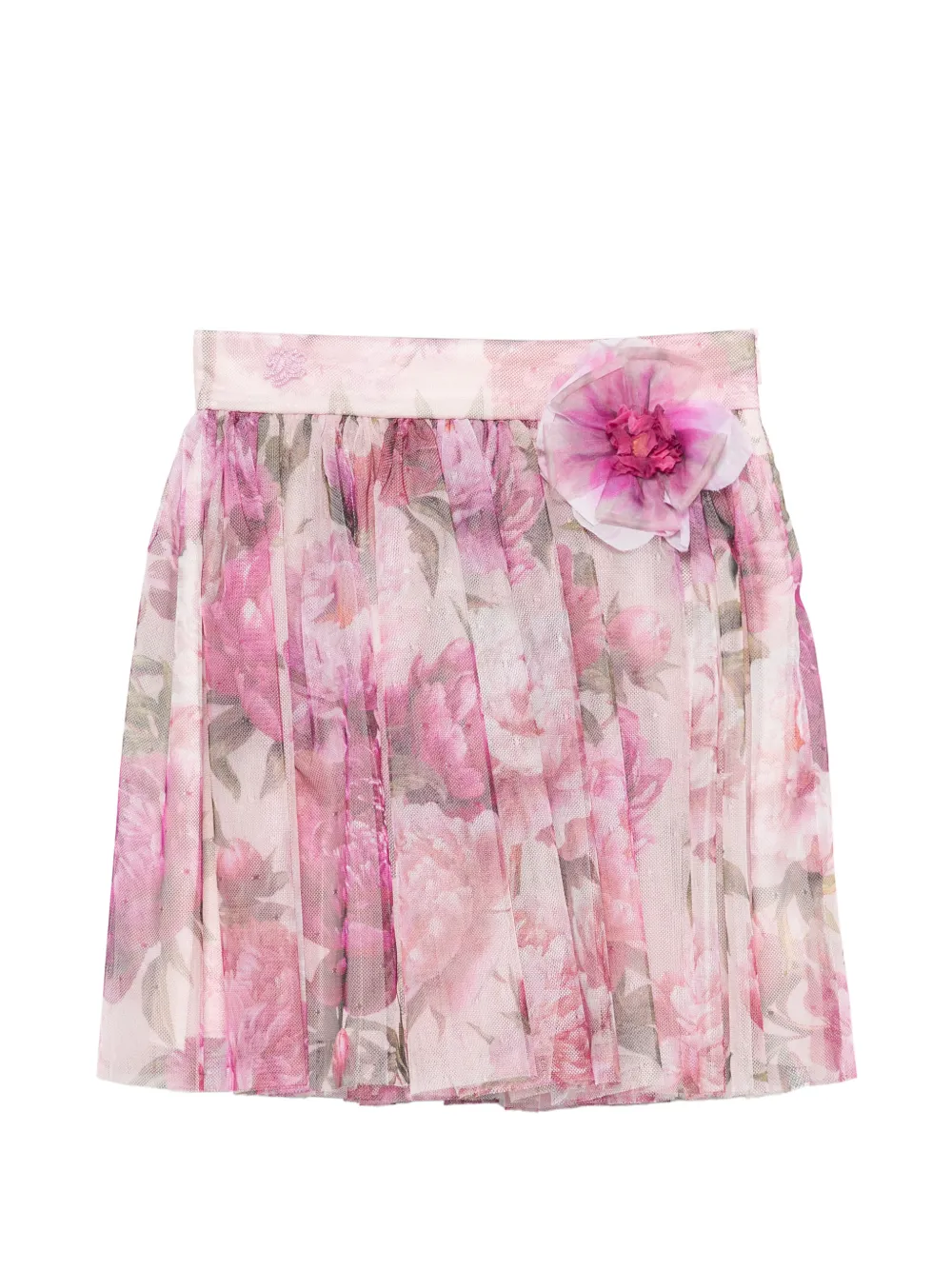 Dolce & Gabbana Kids floral-print mesh skirt - Rosa
