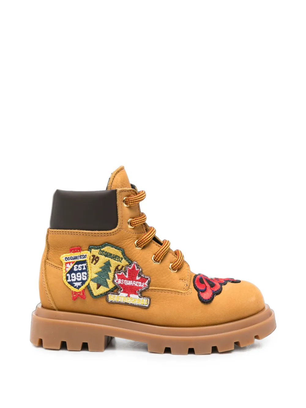 DSQUARED2 KIDS patch-detail lace-up ankle boots Beige