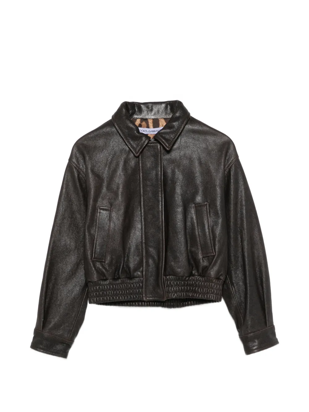 Dolce & Gabbana Kids leather bomber jacket - Marrone
