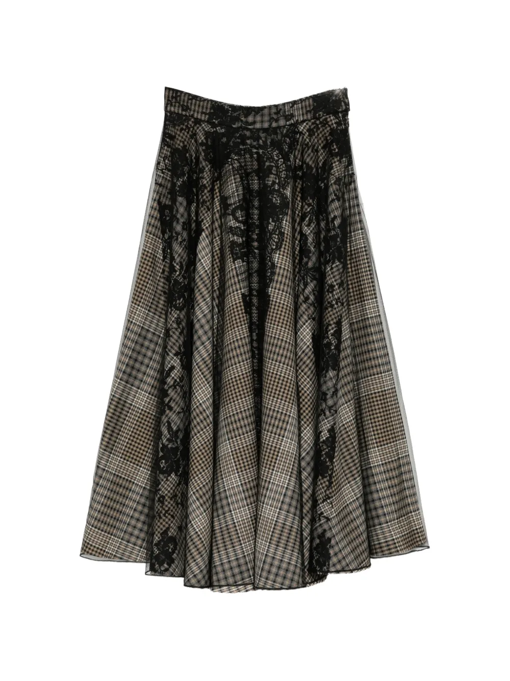 Quetsche lace-panel check-print skirt