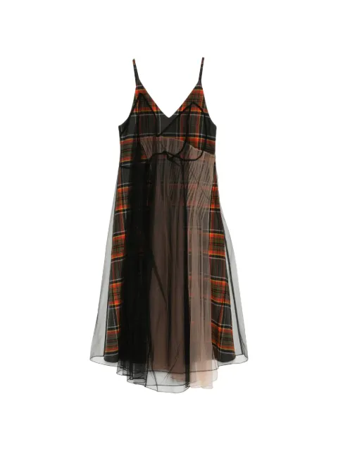 Quetsche tartan-print mesh-overlay dress