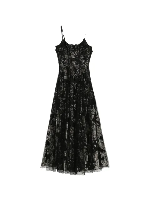 Quetsche floral-jacquard tulle-overlay dress