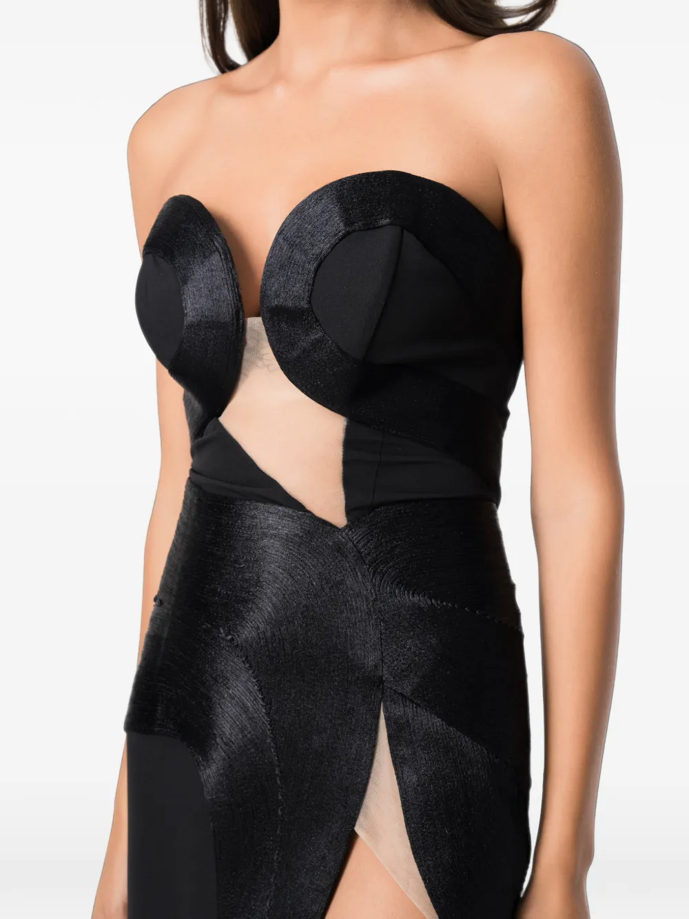 NORINA ST Misha strapless maxi-jurk met vlakken Zwart