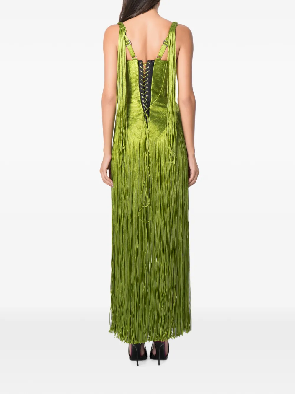 NORINA ST Emerald maxi-jurk met franje afwerking Groen
