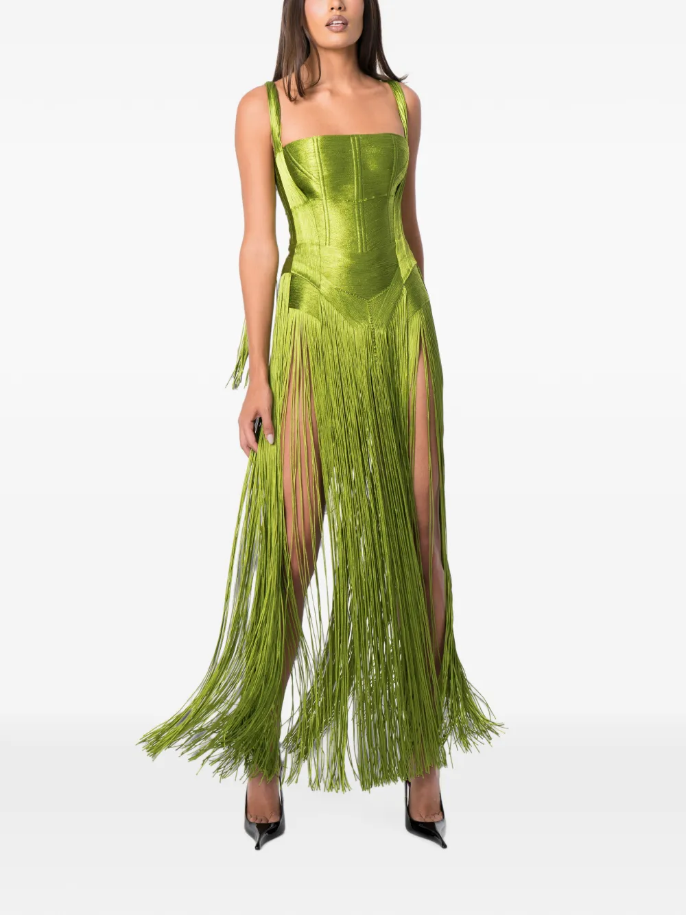 NORINA ST Emerald maxi-jurk met franje afwerking Groen