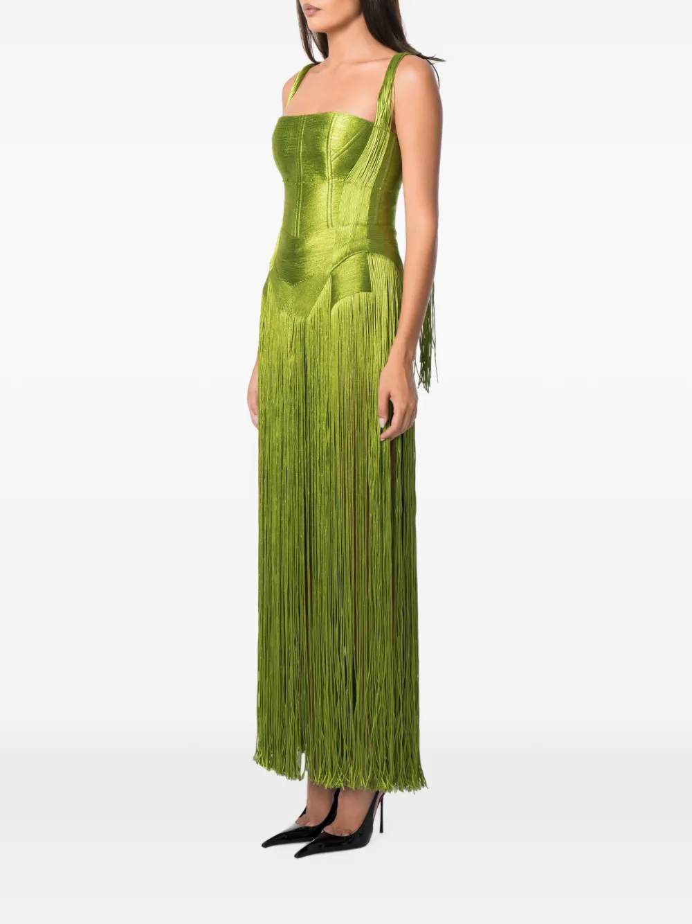 NORINA ST Emerald maxi-jurk met franje afwerking Groen